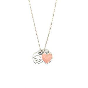 T&Co. 925 Mini Pink Enamel Double Heart Tag Necklace